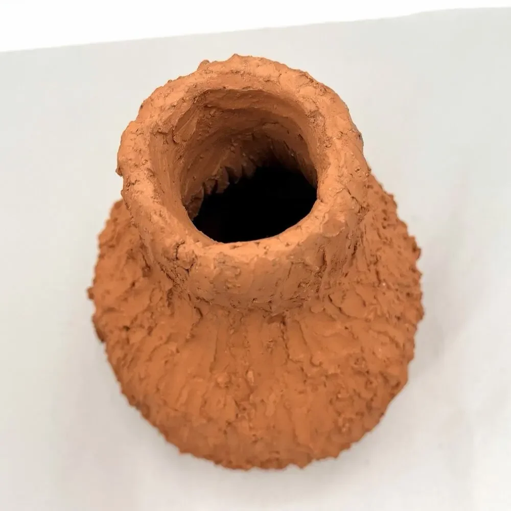 Vintage Unique Hand-Sculpted Studio Pottery Textured Clay Terracotta Vase 10.5